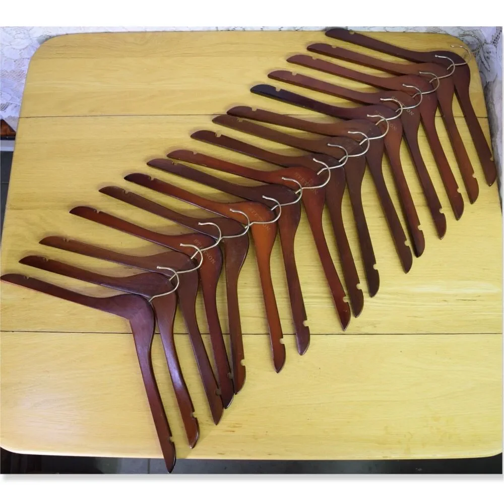 Lot of 16 Stetson Branded Wood Hangers Dark Red Notched 17.5 Inch Width Western